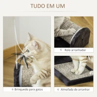 PawHut Arranhador para Gatos com Rolo Placa para Arranhar Revestidos de Sisal Natural e Brinquedo Suspenso Centro de Atividades para Animais de Estimação 44x24x16 cm Cinza(m-4)