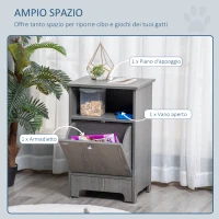 PawHut Mobile Multiuso con Ciotole per Cani e Gatti, Acciaio e Legno, 48x40x75cm, Grigio(m-5)