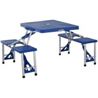 Outsunny 4 Seater Aluminum Portable Picnic Table with Foldable Seats Blue(m-1)