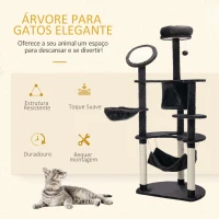 PawHut Árvore Arranhador para Gatos Grande Altura 153cm Torre de Escalada para Gatos com Caverna Redes Plataformas Postes Arranhadores de Sisal e Bola Suspensa Cinza Escuro(m-6)