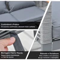 Outsunny Conjunto de móveis de jardim de 4 peças vime com 1 mesa de centro 1 sofá duplo e 2 cadeiras Almofadas acolchoadas para pátio terraço Cinza(m-5)