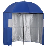 Outsunny 2m Beach Parasol Fishing Umbrella Brolly with Sides and Push Botton Tilt Sun Shade Shelter with Carry Bag, UV30+, Blue(m-11)