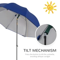 Outsunny 2m Beach Parasol Fishing Umbrella Brolly with Sides and Push Botton Tilt Sun Shade Shelter with Carry Bag, UV30+, Blue(m-5)
