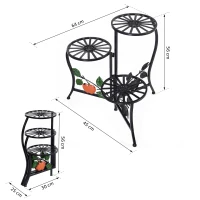 Outsunny Blumenständer Blumentreppe Pflanzenregal 3 Ablagen Pflanzenständer Retro-Design Deko Metall Schwarz 64 x 45 x 56 cm(m-3)