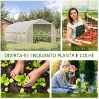 Outsunny Estufa Tipo Túnel 6x3x2m Estufa de Jardim com Porta e 12 Janelas Enroláveis de Polietileno e Aço Galvanizado para Cultivos de Plantas Flores Branco(m-8)