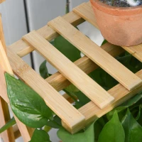 Outsunny Drewniany kwietnik schodkowy Stojak na rośliny Kwietnik drabinka regulowana wysokość zawieszenia Stojak na kwiaty wiszący bambus naturalny do wnętrz na zewnątrz 70 x 40 x 143 cm(m-7)