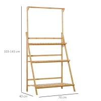 Outsunny Drewniany kwietnik schodkowy Stojak na rośliny Kwietnik drabinka regulowana wysokość zawieszenia Stojak na kwiaty wiszący bambus naturalny do wnętrz na zewnątrz 70 x 40 x 143 cm(m-3)