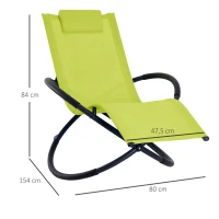 Outsunny Tumbona Mecedora de Jardín Plegable con Reposacabezas Extraíble Sillón Tumbona Ergonómica de Exterior Tela de Texteline para Patios Piscina al Aire Libre 80x154x84 cm Verde(m-3)