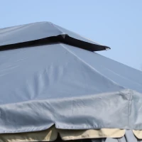 Outsunny Pérgola de Jardim 4x3m Pérgola de Alumínio com Teto de Ventilação 4 Cortinas Laterais Tela Mosquiteira  e 8 Orifícios de Drenagem para Exterior Pátio Festas Cinza(m-9)