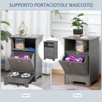 PawHut Mobile Multiuso con Ciotole per Cani e Gatti, Acciaio e Legno, 48x40x75cm, Grigio(m-6)