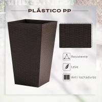 Outsunny Conjunto de 3 Vasos Quadrados para Plantas Flores 3 Vasos com Imitação de Vime para Jardim Terraço Interior e Exterior 36,5x36,5x61cm Marrom(m-4)