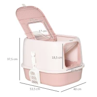 PawHut Caja de Arena para Gatos Arenero Cerrado para Gatos con Entrada Delantera Salida Superior Bandeja Extraíble y Pala 40x53,5x37,5 cm Rosa(m-3)