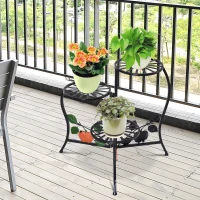 Outsunny Blumenständer Blumentreppe Pflanzenregal 3 Ablagen Pflanzenständer Retro-Design Deko Metall Schwarz 64 x 45 x 56 cm(m-10)