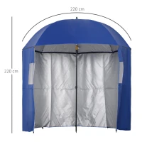 Outsunny 2m Beach Parasol Fishing Umbrella Brolly with Sides and Push Botton Tilt Sun Shade Shelter with Carry Bag, UV30+, Blue(m-3)