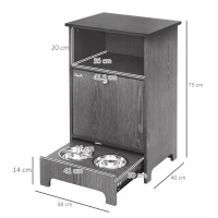 PawHut Mobile Multiuso con Ciotole per Cani e Gatti, Acciaio e Legno, 48x40x75cm, Grigio(m-3)