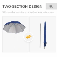 Outsunny 2m Beach Parasol Fishing Umbrella Brolly with Sides and Push Botton Tilt Sun Shade Shelter with Carry Bag, UV30+, Blue(m-6)