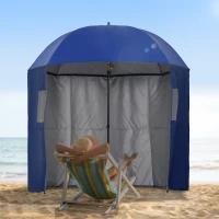 Outsunny 2m Beach Parasol Fishing Umbrella Brolly with Sides and Push Botton Tilt Sun Shade Shelter with Carry Bag, UV30+, Blue(m-2)