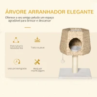 PawHut Árvore Arranhador para Gatos Pequena Altura 66cm Torre de Escalada para Gatos com Caverna de Junco Cama Superior Almofadas Poste Arranhador de Sisal e Bola Suspensa Creme e Natural(m-4)
