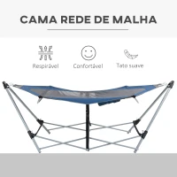Outsunny Rede de Jardim com Suporte Dobrável com Cama de Tecido Oxford e Malha Respirável Bolso de Armazenagem e Bolsa de Transporte 235,5x82x90,5cm Azul e Prata(m-5)