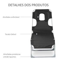 Outsunny Espreguiçadeira de Jardim Reclinável e Dobrável com Orifício de Leitura Apoio para Cabeça e Encosto Ajustável em 4 Níveis para Praia 182x56x24,5 cm Preto(m-7)