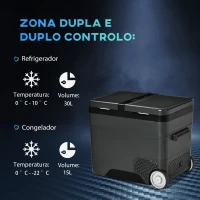 Outsunny Geleira Elétrica de Compressor Portátil 45L Geleira de Carro 12/24V CC com Temperatura de 10℃ a -22℃ Tela LCD Tátil Alças de Transporte e Rodas 63,2x42x50,8cm Cinza(m-4)