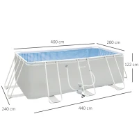 Outsunny Piscina Desmontável Tubular 440x240x122cm Piscina Retangular de Exterior com Purificador 4.000L/H Mangueiras de Comprimento 100cm e Estrutura de Aço 9760L Cinza(m-3)