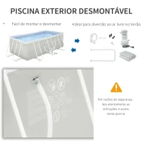 Outsunny Piscina Desmontável Tubular 440x240x122cm Piscina Retangular de Exterior com Purificador 4.000L/H Mangueiras de Comprimento 100cm e Estrutura de Aço 9760L Cinza(m-7)