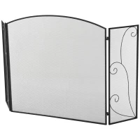 HOMCOM Parascintille a 3 Pannelli pieghevole con Cerniere, Telaio in Metallo a Maglia Decorativa, 132,5x76,5 cm, Nero(m-7)