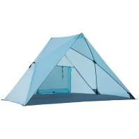 Outsunny Tenda de Praia Dobrável para 2-3 Pessoas Anti UV 50+ Tenda Pop Up com Janela e Bolsa de Transporte para Jardim Campismo Viagens 210x147x120cm Azul(m-10)