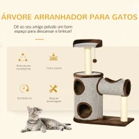 PawHut Árvore Arranhador para Gatos Médios Altura 104cm Torre de Escalada para Gatos com Barril Arranhador Plataforma Superior Túnel Poste de Sisal e Bola Suspensa 75x39x104cm Marrom(m-4)