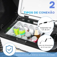 Outsunny Geleira com Compressor 18L Portátil até -20℃ com Luz LED e Alças Dobráveis Geleira de Carro 12V/24V e 240V para Casa Campismo Viagem 58,5x33,5x29,2cm Branco(m-6)