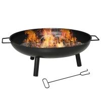 Outsunny Braseiro Exterior 90x79,5x28 cm com Tigela com Alças de Transporte Atiçador 3 Pés e Estrutura de Aço para Fogueiras Lenhas Terraço Jardim ao Ar Livre Preto(m-7)