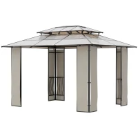 Outsunny Pérgola de Jardim 3,6x3m Pérgola de Exterior com Cobertura de Policarbonato e Estrutura de Aço Alumínio Proteção Solar para Festas Eventos Marrom(m-7)