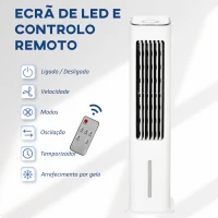 HOMCOM Ventoinha de Coluna Altura 86cm Oscilante com Controle Remoto Depósito de Água 5L 3 Modos 3 Velocidades Temporizador de 12h e Tela LED Tátil 23x29x86cm Branco(m-9)