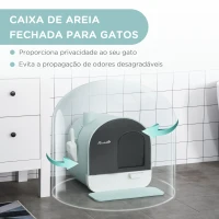 PawHut Caixa de Areia para Gatos Caixa de Areia Fechada para Gatos com Porta Dianteira Bandeja Removível Pá Tapete e Filtro 43x44x47cm Verde(m-5)