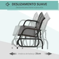 Outsunny Banco Baloiço de Vime de 2 Lugares Baloiço de Jardim com Balanço Ergonómico e Estrutura de Metal para Terraço Balcão Exterior Carga 220kg 70x120x84cm Marrom(m-5)