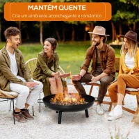 Outsunny Braseiro Exterior 90x79,5x28 cm com Tigela com Alças de Transporte Atiçador 3 Pés e Estrutura de Aço para Fogueiras Lenhas Terraço Jardim ao Ar Livre Preto(m-4)