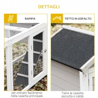 PawHut Conigliera in Legno da Esterno con 2 Casette, Area Aperta Recintata e Rampe, 259x64x92cm, Grigio(m-7)