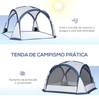 Outsunny Abrigo de Campismo para 3-4 Pessoas com 4 Telas Mosquiteiras 2 Painéis e Bolsa de Transporte  350x350x230 cm Branco e Azul(m-4)