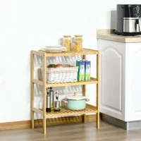 HOMCOM Estante de Bambu de 3 Níveis Móvel Organizador Multifuncional para Casa de Banho Cozinha Sala de Estar 62x33x80cm Natural(m-6)