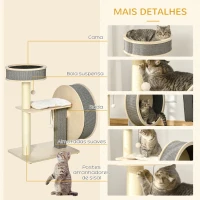 PawHut Árvore Arranhador para Gatos Médios Altura 91cm Torre de Escalada Gatos com Roda para Exercitar Cama Plataforma Almofadas Poste de Sisal e Bolas de Brinquedo Cinza e Creme(m-5)