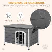 PawHut Casa para Cães de Madeira Gaiola para Animais de Estimação com Porta de Arame com Fechadura e Alças Ocas Laterais para Interior e Exterior 80x55x53,5cm Cinza(m-4)