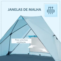 Outsunny Tenda de Praia Dobrável para 2-3 Pessoas Anti UV 50+ Tenda Pop Up com Janela e Bolsa de Transporte para Jardim Campismo Viagens 210x147x120cm Azul(m-7)