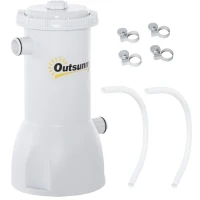 Outsunny Filtro Purificador 4.000L/H para Piscinas de 15.000L com Bolas de Filtro e Mangueiras de Conexão de 30mm Comprimento 100cm Ø21x35cm Cinza(m-1)