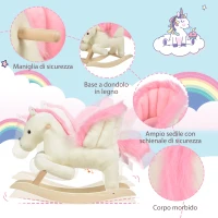 HOMCOM Cavallo a Dondolo Bianco e Rosa con Suoni e Struttura in Legno di Pioppo per Bambini 18-36 Mesi, 70x28x57cm(m-5)