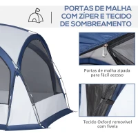 Outsunny Abrigo de Campismo para 3-4 Pessoas com 4 Telas Mosquiteiras 2 Painéis e Bolsa de Transporte  350x350x230 cm Branco e Azul(m-5)