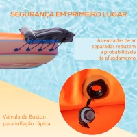 Outsunny Caiaque Insuflável para 1 Pessoa Caiaque Insuflável de PVC com Remo Bomba de Mão e Kit de Reparação 270x93x50cm Laranja(m-4)