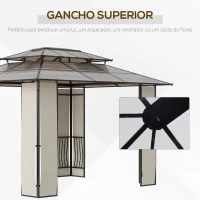 Outsunny Pérgola de Jardim 3,6x3m Pérgola de Exterior com Cobertura de Policarbonato e Estrutura de Aço Alumínio Proteção Solar para Festas Eventos Marrom(m-5)