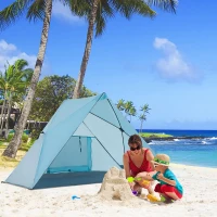 Outsunny Tenda de Praia Dobrável para 2-3 Pessoas Anti UV 50+ Tenda Pop Up com Janela e Bolsa de Transporte para Jardim Campismo Viagens 210x147x120cm Azul(m-2)