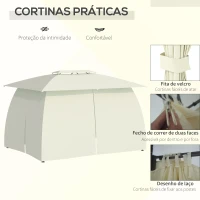 Outsunny Pérgola de Jardim 4x3 Pérgola de Exterior com Teto Duplo 4 Cortinas Laterais 4 Telas Mosquiteiras com Zíper e Estrutura de Aço para Festas Eventos Bege(m-5)